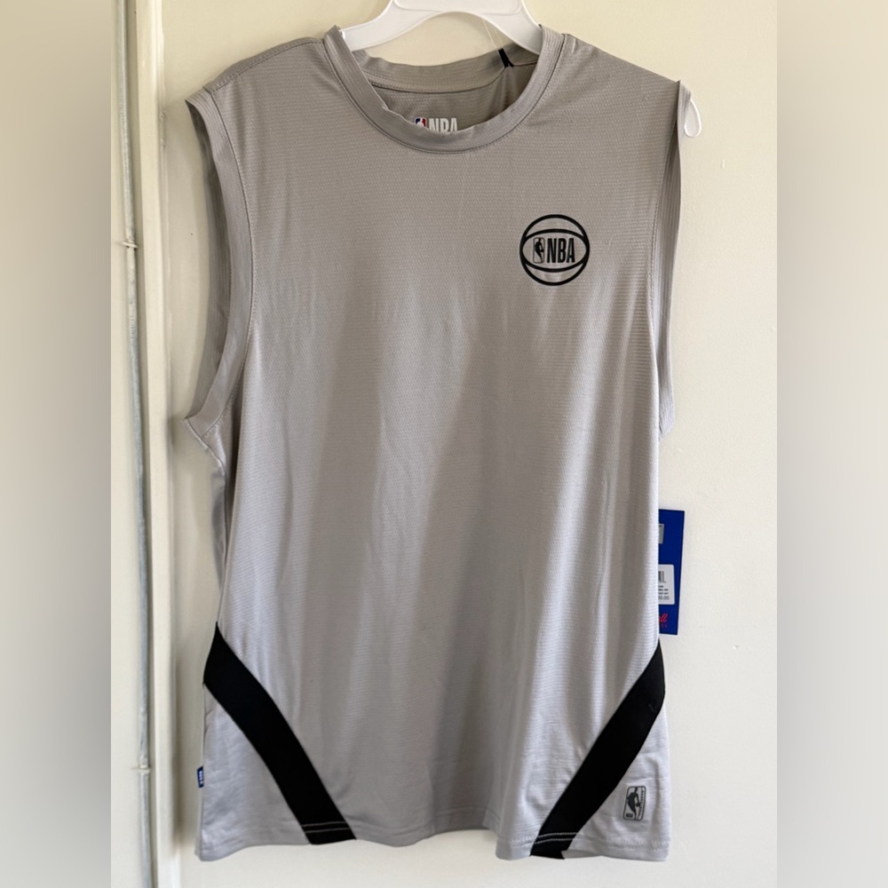 NBA Men’s Sleeveless Performance Tank - Light Gray with Black Accents M